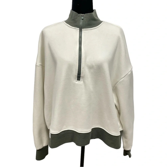 Fabletics Catarina Mock Neck Half Zip Pullover 1X White Dove/Safari - Picture 2 of 11